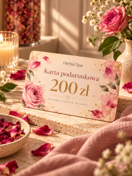 Cyfrowa karta podarunkowa Herbal SPA o wartości 200 zł w różanych barwach