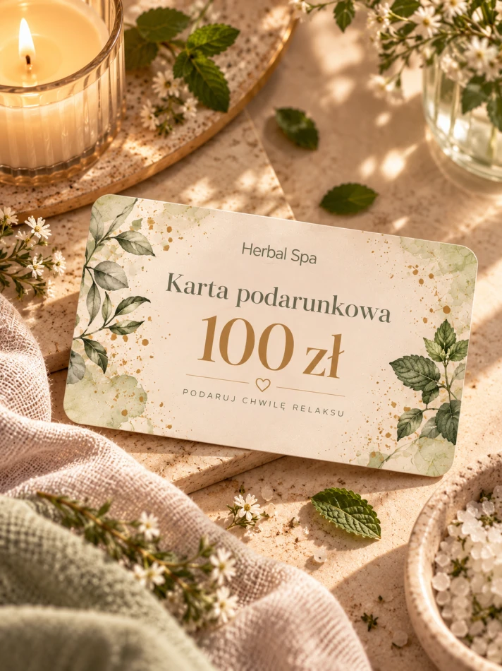 Cyfrowa karta podarunkowa Herbal SPA o wartości 100 zł w zielonych, ziołowych barwach