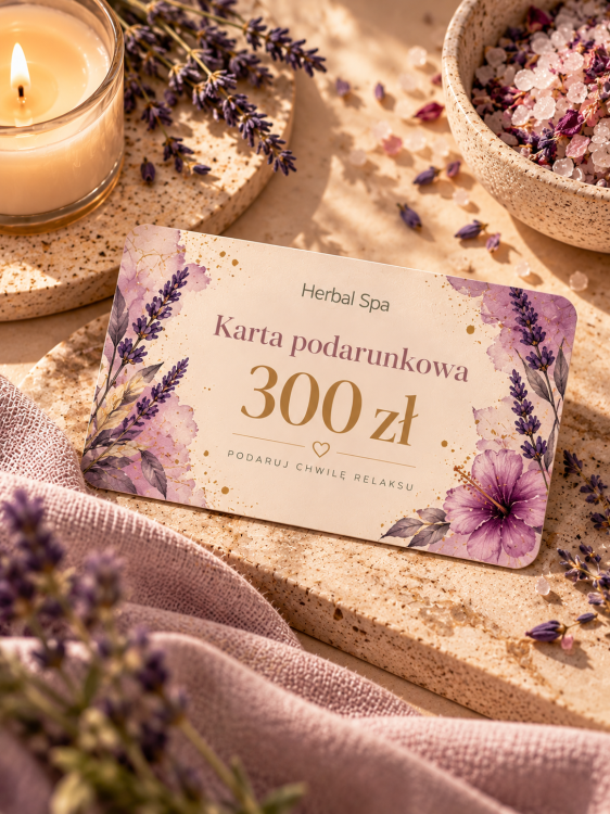 Cyfrowa karta podarunkowa Herbal SPA o wartości 300 zł w lawendowych barwach